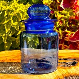 Vintage Cobalt Blue Japanese Takahashi Glass Apothecary Jar